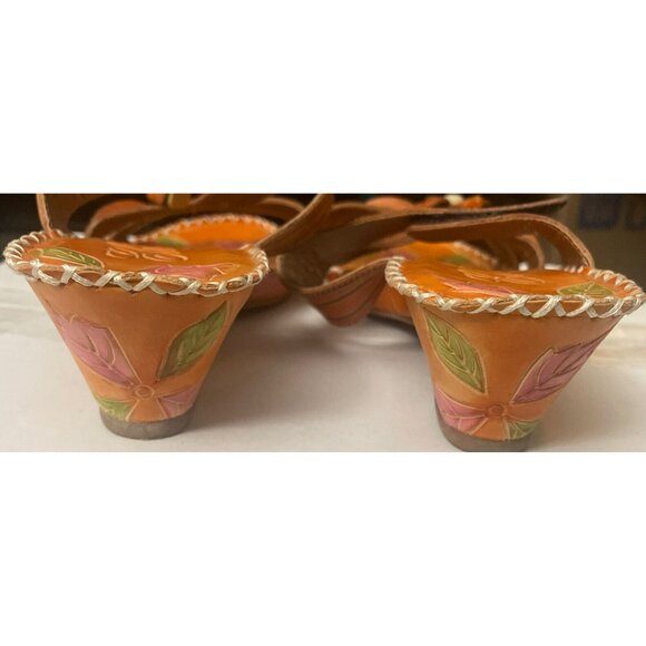 Elite Corkys Sweet Orange Leather Embellished Wedge Heel Slide Sandals 8 - Picture 8 of 12